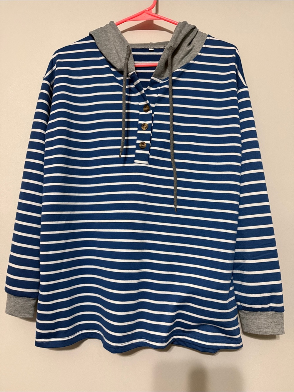 Striped Blue & White Hooded Top with Gray Accents - Kids